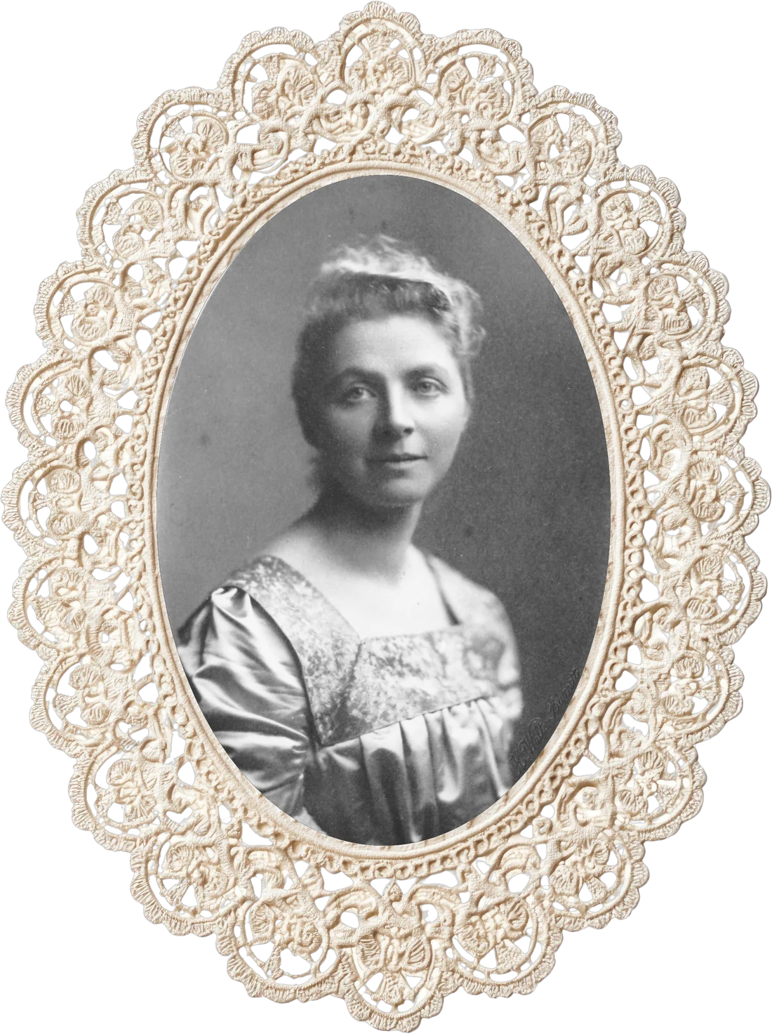 Portret van Emily Hobhouse in ’n kantraam